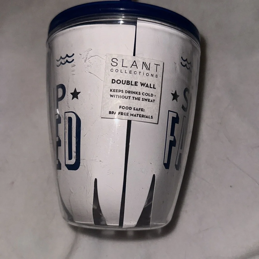 Ship Faced Tumbler Set with Navy Blue Lid and Straw Nautical Boating Theme 2